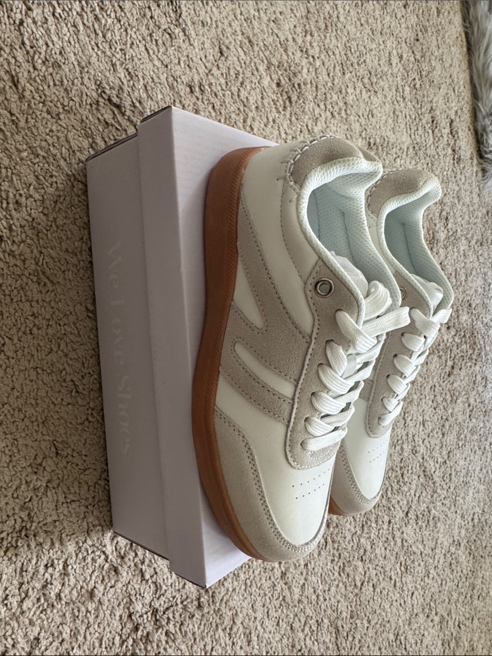NWT  Low-Profile Lace-Up Sneakers in White and Tan